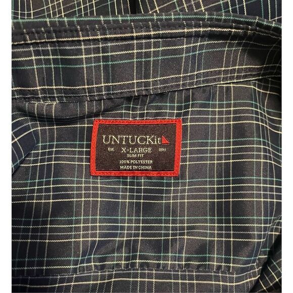 Untuckit Vesparo Slim Fit Navy Blue Check Men’s Button Down Shirt Extra Large XL - Picture 2 of 6